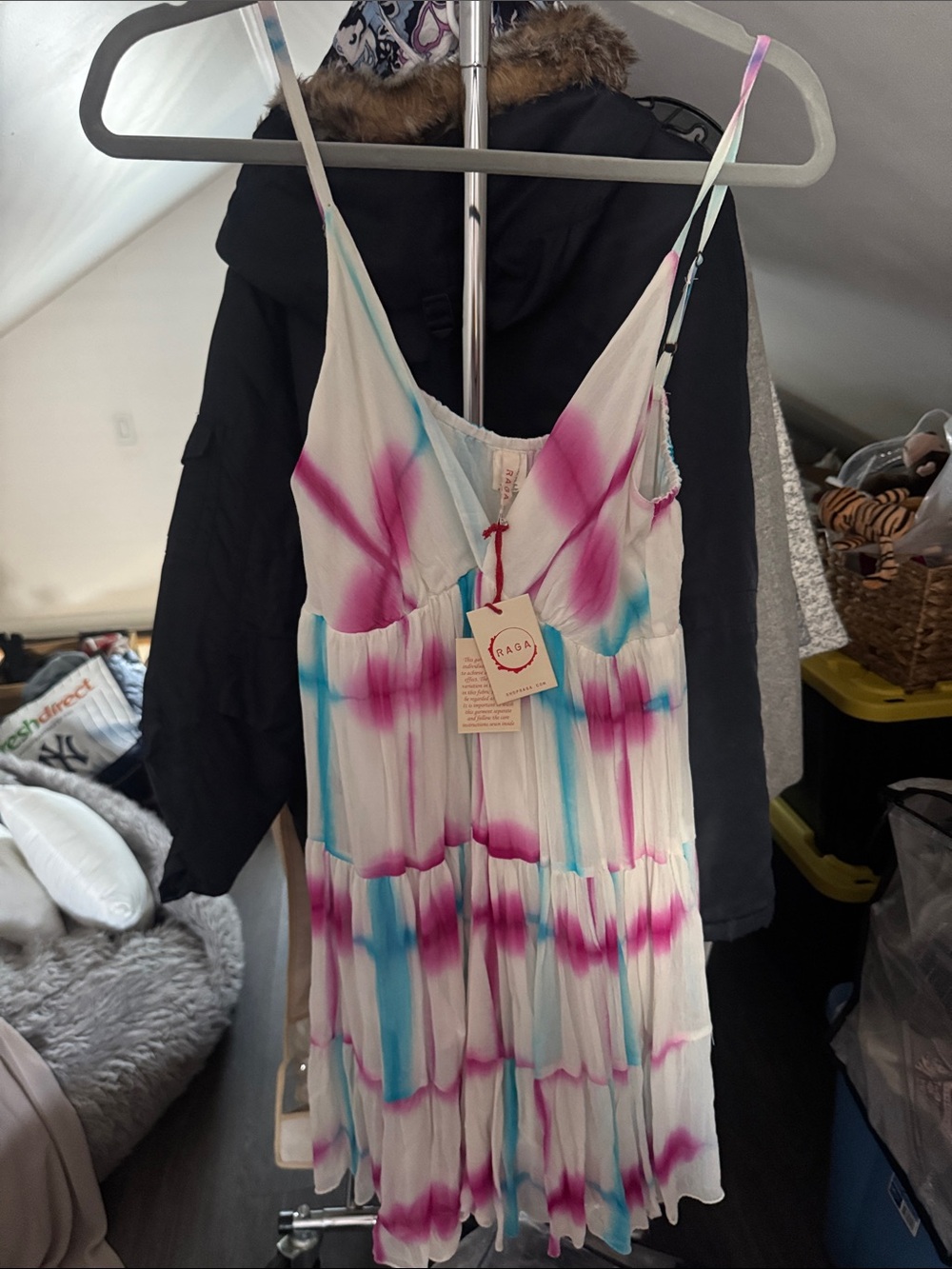 RAGA White Mini Dress with Pink and Blue Tie-Dye